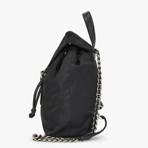 Prada Leather Chain Triangle Black Logo Backpack Tessuto